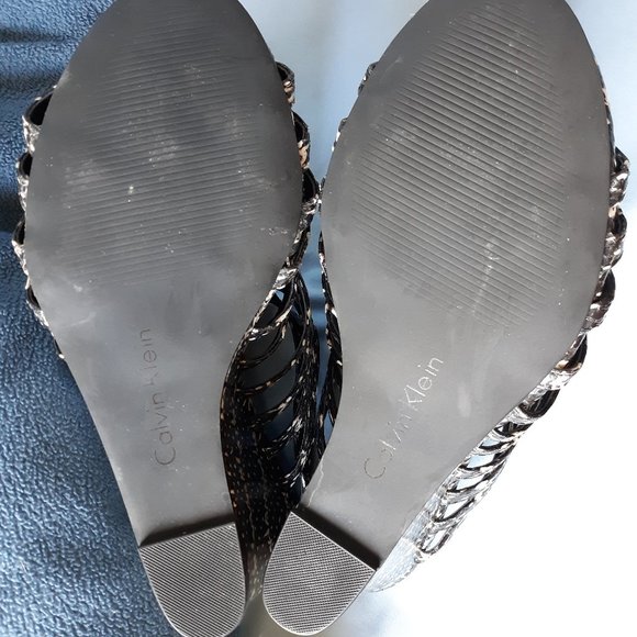 Calvin Klein Black Creme Snakeskin Wedge Heels - Picture 5 of 8